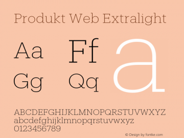 Produkt Web Extralight Version 1.1 2014 Font Sample