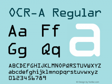 OCR-A Regular The IMSI MasterFonts Collection, tm 1995, 1996 IMSI (International Microcomputer Software Inc.)图片样张