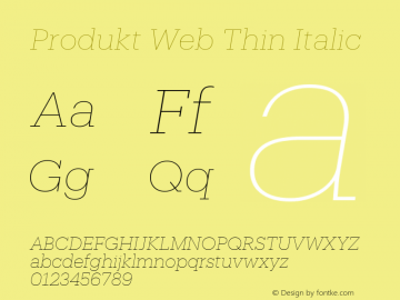 Produkt Web Thin Italic Version 1.1 2014 Font Sample