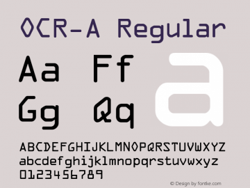 OCR-A Regular W.S.I. Int'l v1.1 for GSP: 6/20/95图片样张