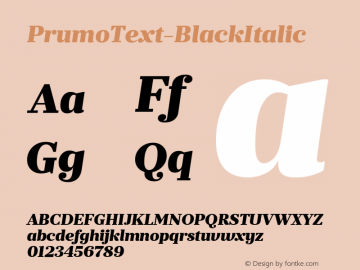 PrumoText-BlackItalic ☞ Version 1.001;PS 001.001;hotconv 1.0.70;makeotf.lib2.5.58329;com.myfonts.easy.dstype.prumo-text.black-italic.wfkit2.version.3W7v Font Sample