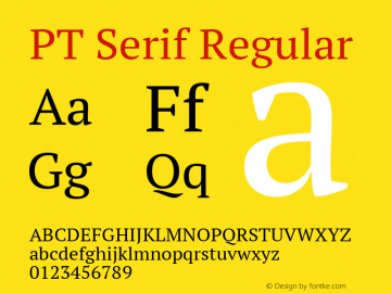 PT Serif Regular Version 1.002W Font Sample