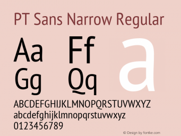 PT Sans Narrow Regular Version 2.001 Font Sample