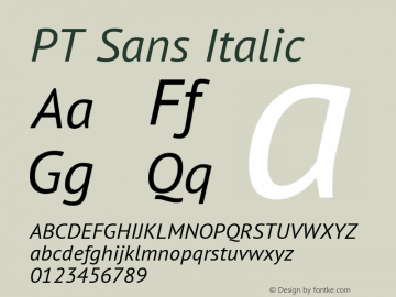 PT Sans Italic Version 2.005W Font Sample