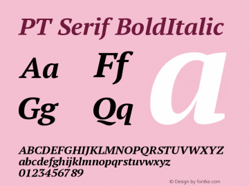 PT Serif BoldItalic Version 1.000W OFL Font Sample