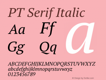 PT Serif Italic Version 1.000W OFL Font Sample