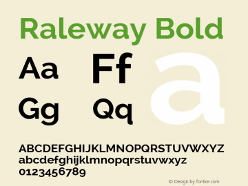 Raleway Bold Version 2.001; ttfautohint (v0.8) -G 200 -r 50 Font Sample