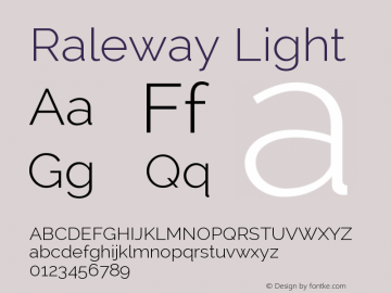 Raleway Light Version 2.001; ttfautohint ( Font Sample