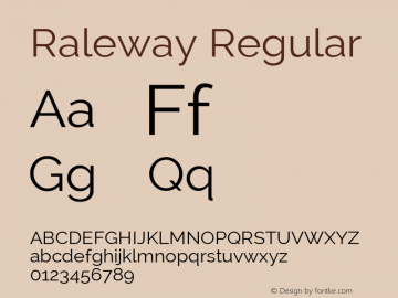 Raleway Regular Version 2.001; ttfautohint (v0.8) -G 200 -r 50 Font Sample