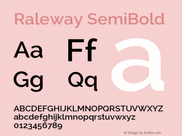 Raleway SemiBold Version 2.001; ttfautohint ( Font Sample