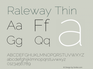 Raleway Thin Version 3.000; ttfautohint (v0.96) -l 8 -r 28 -G 28 -x 14 -w 