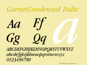 GarnetCondensed Italic The IMSI MasterFonts Collection, tm 1995, 1996 IMSI (International Microcomputer Software Inc.) Font Sample