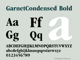 GarnetCondensed Bold Accurate Research Professional Fonts, Copyright (c)1995 Font Sample