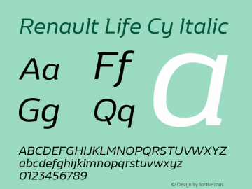 Renault Life Cy Italic Version 1.000; ttfautohint (v1.2) -l 6 -r 120 -G 120 -x 0 -D latn -f none -w GD -W -X 