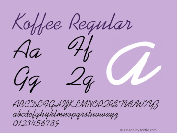 Koffee Regular (C)opyright 1992 W.S.I.  8/6/92 Font Sample