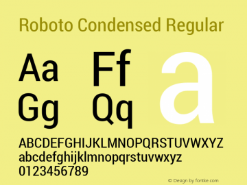 Roboto Condensed Regular Version 1.100141; 2013 Font Sample