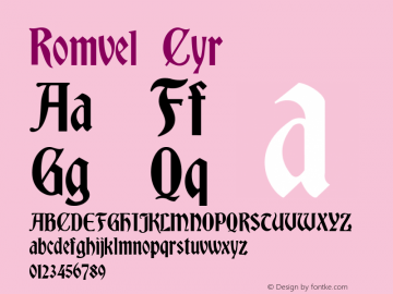 Romvel Cyr Macromedia Fontographer 4.1 03.07.00 Font Sample