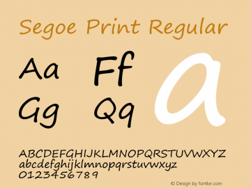 Segoe Print Regular Version 5.00 Font Sample