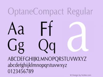 OptaneCompact Regular Accurate Research Professional Fonts, Copyright (c)1995 Font Sample