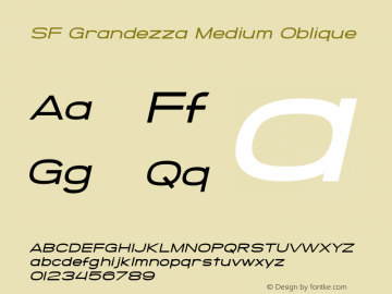 SF Grandezza Medium Oblique ver 1.0; 2000. Freeware for non-commercial use. Font Sample
