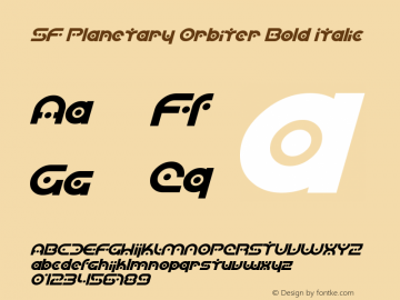 SF Planetary Orbiter Bold Italic ver 2.0; 1999. Freeware for non-commercial use. Font Sample