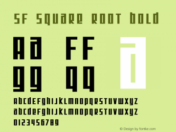 SF Square Root Bold ver 1.0; 2000. Freeware for non-commercial use. Font Sample