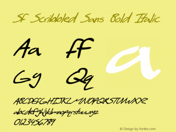 SF Scribbled Sans Bold Italic ver 1.0; 1999. Freeware for non-commercial use. Font Sample