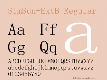 SimSun-ExtB Regular Version 5.00 Font Sample