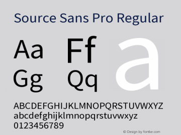 Source Sans Pro Regular Version 2.020;PS 2.0;hotconv 1.0.86;makeotf.lib2.5.63406 Font Sample