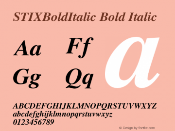 STIXBoldItalic Bold Italic Version 1.1.0 Font Sample