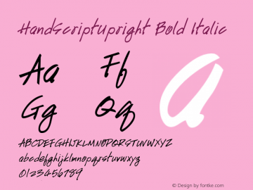 HandScriptUpright Bold Italic The IMSI MasterFonts Collection, tm 1995, 1996 IMSI (International Microcomputer Software Inc.)图片样张