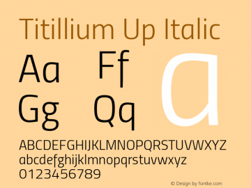 Titillium Up Italic Version 1.000;PS 57.000;hotconv 1.0.70;makeotf.lib2.5.55311 Font Sample