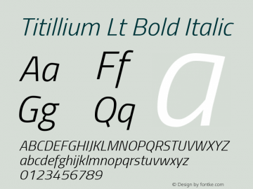 Titillium Lt Bold Italic Version 1.000;PS 57.000;hotconv 1.0.70;makeotf.lib2.5.55311 Font Sample