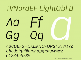 TVNordEF-LightObl ☞ Version 2.00 2014 initial release; ttfautohint (v0.96) -l 8 -r 50 -G 200 -x 14 -w 