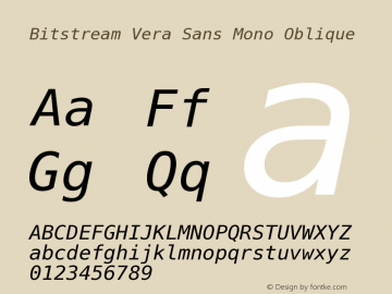 Bitstream Vera Sans Mono Oblique Version Release 1.10图片样张