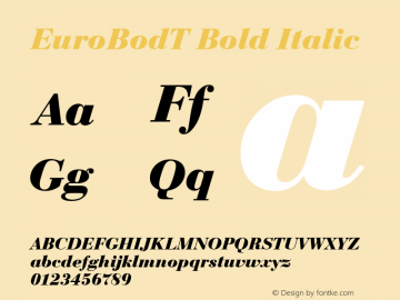 EuroBodT Bold Italic Version 001.005 Font Sample