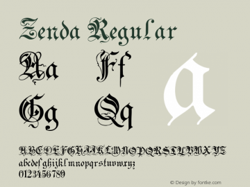 Zenda Regular Version 1.0; 2002; initial release Font Sample