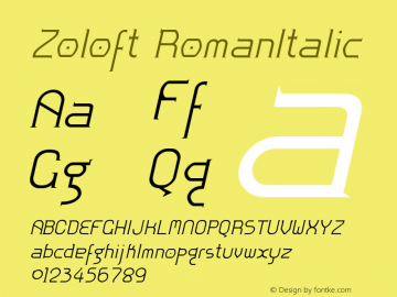 Zoloft RomanItalic Version 1.00 Font Sample