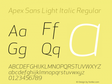 Apex Sans Light Italic Regular Version 6.000 2007 revised OpenType release图片样张