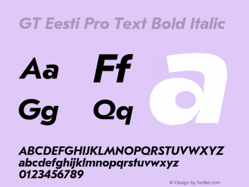 GT Eesti Pro Text Bold Italic Version 1.010;PS 001.010;hotconv 1.0.88;makeotf.lib2.5.64775 Font Sample