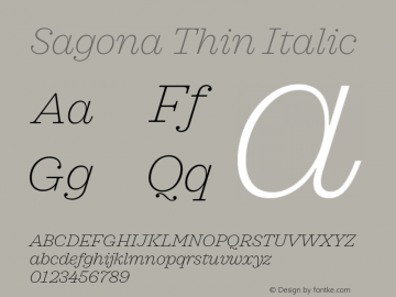 Sagona Thin Italic Version 1.000;PS 001.000;hotconv 1.0.88;makeotf.lib2.5.64775 Font Sample