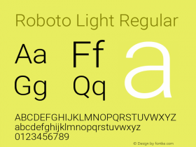 Roboto Light Regular Version 2.134; 2016; ttfautohint (v1.4.1) Font Sample