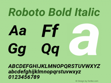 Roboto Bold Italic Version 2.134; 2016; ttfautohint (v1.4.1) Font Sample