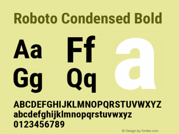 Roboto Condensed Bold Version 2.134; 2016; ttfautohint (v1.4.1) Font Sample