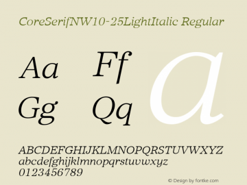 CoreSerifNW10-25LightItalic Regular Version 1.00图片样张