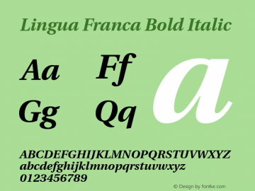 Lingua Franca Bold Italic Version 1.12 Font Sample