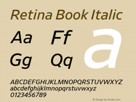 Retina Book Italic Version 1.001;PS 0.000;hotconv 16.6.51;makeotf.lib2.5.65220 Font Sample