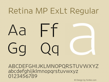 Retina MP ExLt Regular Version 1.001;PS 1.000;hotconv 16.6.51;makeotf.lib2.5.65220 Font Sample