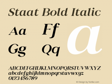 Staat Bold Italic Version 1.000;PS 001.000;hotconv 1.0.88;makeotf.lib2.5.64775图片样张
