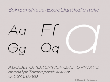 SoinSansNeue-ExtraLightItalic Italic Version 5.009 Font Sample